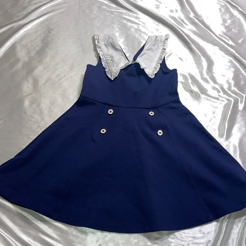 Janie And Jack Ruffle Collar Navy Pont Dress - Picture 3 of 4